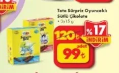 Tete Sürpriz Oyuncaklı Sütlü Çikolata 3X15 G