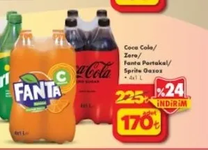 Coca Cola/ Zero/ Fanta Portakal/ Sprite Gazoz 4X1 L