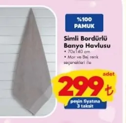 Simli Bordürlü Banyo Havlusu