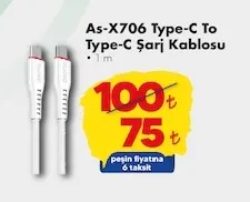 As-X706 Type-C To Type-C Şarj Kablosu
