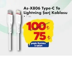As-X806 Type-C To Lightning Şarj Kablosu 1 M