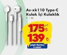 As-Xk110 Type-C Kulak İçi Kulaklık 1 M