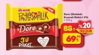Dore Çikolatalı Kremalı Bisküvi 3'Lü 258 G