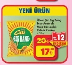 Ülker Çizi Big Bang Taco Aromalı Mısır Parçacıklı Çubuk Kraker 50 G