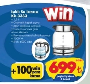 Win Işıklı Su Isıtıcısı