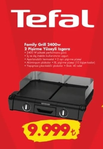 Tefal Family Grill 2400W 2 Pişirme Yüzeyli Izgara