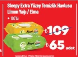 Sleepy Extra Yüzey Temizlik Havlusu Limon Yağı / Elma 100'Lü