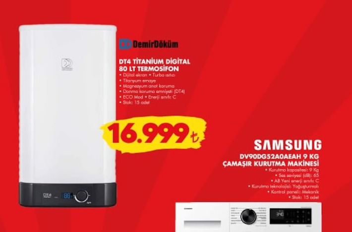 Demirdöküm Dt4 Titanium Digital 80 Lt Termosifon Ve Samsung Dv90Dg52A0Aeh 9 Kg Çamaşır Kurutma Makinesi