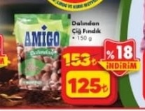 Amigo Dalından Çiğ Fındık 150 G