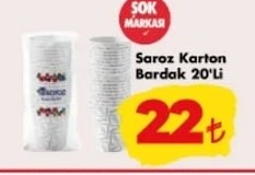 Saroz Karton Bardak 20'Li