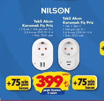 Nilson Tekli Akım Korumalı Fiş Priz