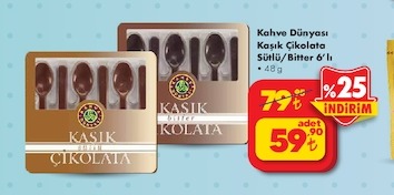 Kahve Dünyası Kaşık Çikolata Sütlü/Bitter 6'Lı 48G