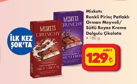 Miskets Renkli Pirinç Patlaklı Orman Meyveli/Sütlü Beyaz Krema Dolgulu Çikolata 180G