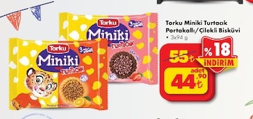 Torku Miniki Tortacik Portakallı/Çilekli Bisküvi 3X94G