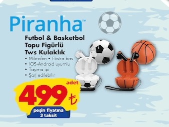 Piranha Futbol & Basketbol Topu Figürlü Tws Kulaklık