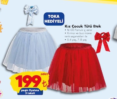 Kız Çocuk Tütü Etek %100 Pamuk İç Astar (5-6 Yaş, 7-8 Yaş)