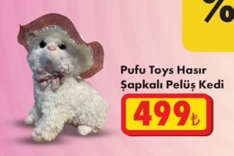 Pufu Toys Hasir Şapkali Peluş Kedi