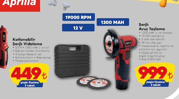 Şarjlı Avuç Taşlama 1300 Mah 12 V