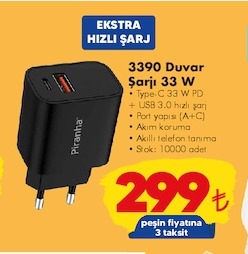 Piranha 3390 Duvar Şarjı 33W