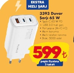 Piranha 3393 Duvar Şarjı 65W