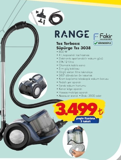 Range Toz Torbasız Süpürge Tss 3038