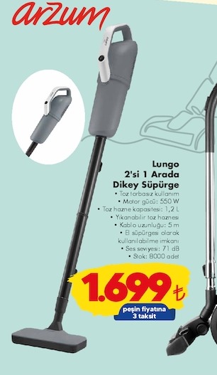 Arzum Lungo 2'Si 1 Arada Dikey Süpürge
