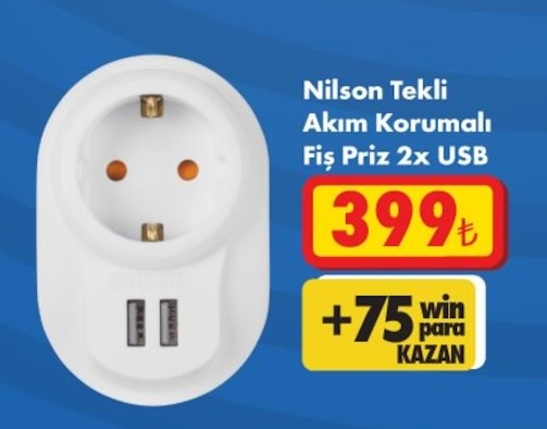 Nilson Tekli Akım Korumalı Fiş Priz 2X Usb