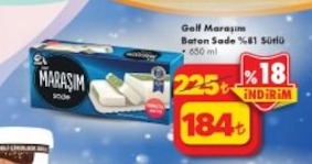 Golf Maraşım Baton Sade %81 Sütlü Dondurma 650Ml