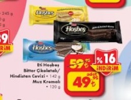 Eti Hosbes Bis­Tö­R Çikolatali/Hindistan Cevizi 142 G Muz Kremali 120 G