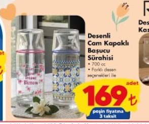 Desenli Cam Kapaklı Başucu Sürahisi 700 Cc
