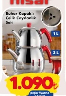 Buhar Kapaklı Çelik Çaydanlık Seti