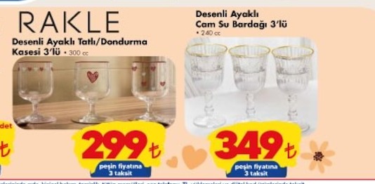 Rakle Desenli Ayaklı Tatlı/Dondurma Kasesi 3'Lü 300 Cc