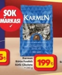 Karmen Butun Findikli Sutlu Cikolata 360 G