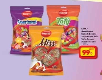 Kent Assortment Karışık Şeker / Tofy Meyve Suyu / Missben Süslü 375G