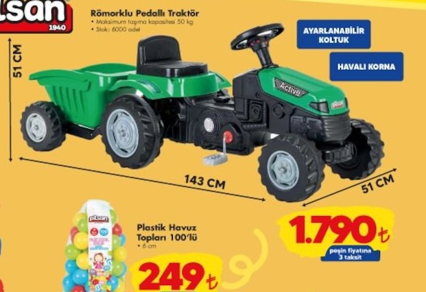 Pilsan Römorklu Pedallı Traktör 51Cm
