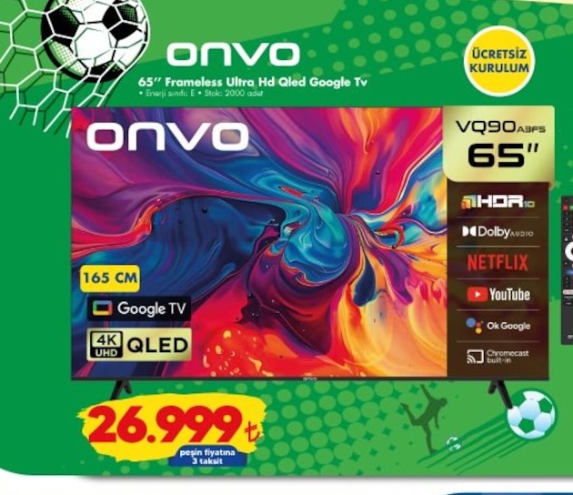 Onvo 65" Frameless Ultra Hd Qled Google Tv