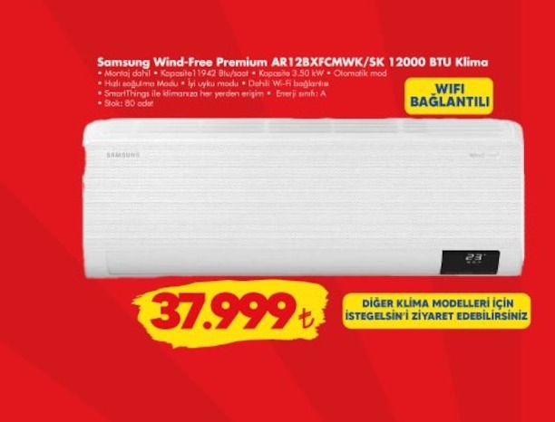 Samsung Wind-Free Premium Ar12Bxfcmwk/Sk 12000 Btu Klima