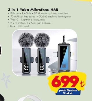 3 In 1 Yaka Mikrofonu H68