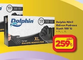 Dolphin Nitril Eldiven Pudrasız Siyah 100'Lü M, L, Xl