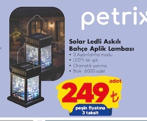Petrix Solar Ledli Askılı Bahçe Aplık Lambası