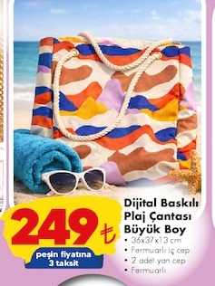 Dijital Baskılı Plaj Çantası Büyük Boy 36X37X13 Cm