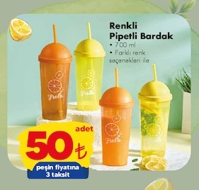 Renkli Pipetli Bardak 700Ml