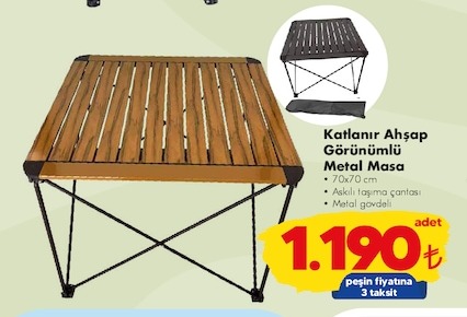 Katlanır Ahşap Görünümlü Metal Masa