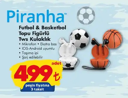 Piranha Futbol & Basketbol Topu Figürlü Tws Kulaklık
