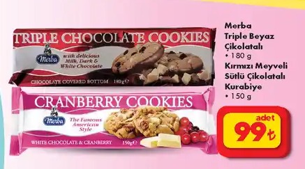 Merba Triple Beyaz Çikolatali Kirmizi Meyveli Sütlü Çikolatali Kurabiye 180G