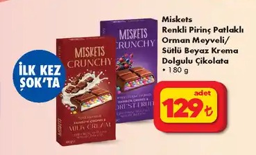 Miskets Renkli Pirinç Patlaklı Orman Meyveli / Sütlü Beyaz Krema Dolgulu Çikolata 180G