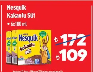Nesquik Kakaolu Süt 6X180Ml