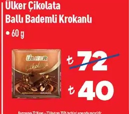 Ülker Çikolata Ballı Bademli Krokanlı 60G