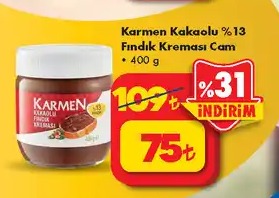 Karmen Kakaolu %13 Findik Kremasi Cam 400G