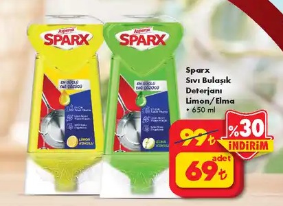 Sparx Sıvı Bulaşık Deterjanı Limon/Elma 650Ml